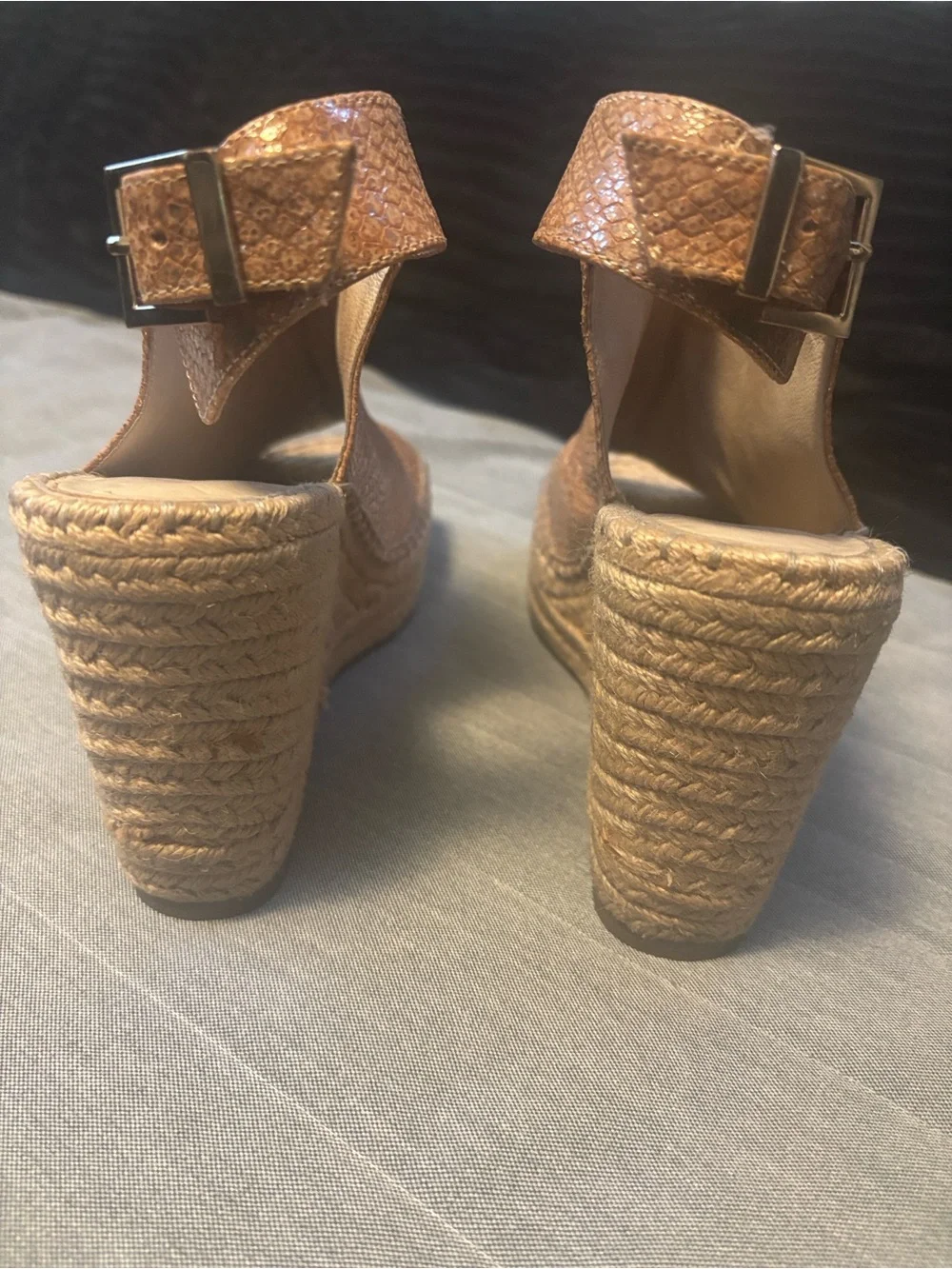 Kenneth Cole Textured Tan Espadrille Wedge Peep-Toe Sandal